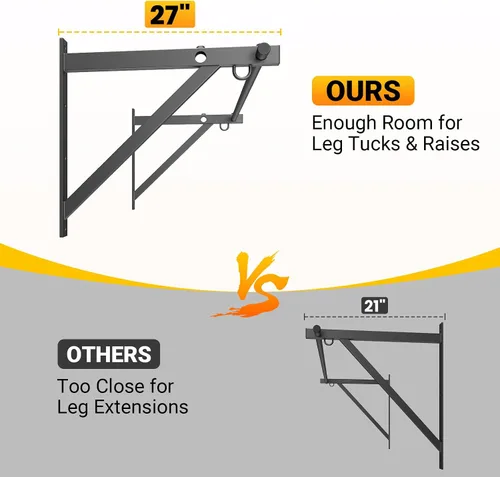 Vista 4 de Jusgym Wall Mounted Pull Up Bar, 51"/45" Chin Up Bar with 500LBS Capacity, Strength Training Pull-Up Bars Joist Mounted Reinforced Thick Metal