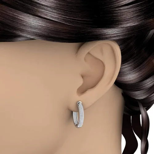 Vista 3 de Aretes tipo argolla con diamantes de 1 quilate en oro de 10 quilates o platino 950