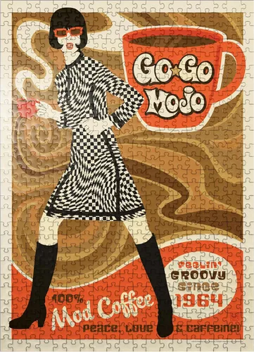 Vista 7 de MyPuzzle Go-Go Mojo Coffee, póster vintage, rompecabezas prémium de 100 piezas para adultos