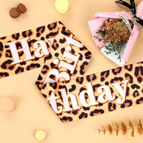 Vista 7 de Banda de cumpleaños ajustable de leopardo para mujeres y niñas, decoración de fiesta de cumpleaños de guepardo, suministros de animales de safari