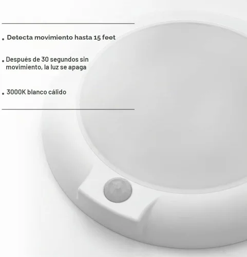 Vista 4 de Maxxima Lámpara LED redonda de 6 pulgadas con sensor de movimiento para montaje en techo, luz blanca cálida de 3000 K, 600 lúmenes, luz de cúpula