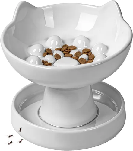 Vista 9 de Cuenco elevado para gatos de alimentador lento, cuenco de cerámica para Rosa