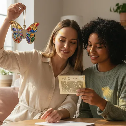 Vista 2 de Wrappiness Adorno de atrapasoles de mariposa con tarjeta de historia, regalos de cumpleaños para mejores amigas, regalos inspiradores para hermana