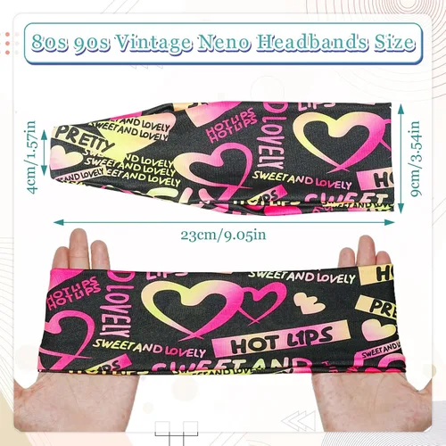 Vista 2 de Paquete de 8 diademas de neón con estampado de los años 80 y 90, accesorios retro de los años 80, trajes de los años 90 para mujeres, banda