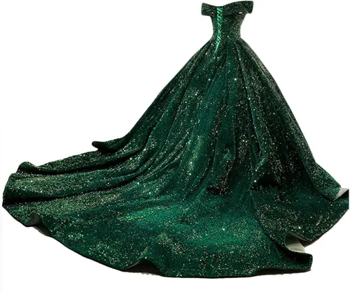 Vista 4 de Lily Wedding Vestido de noche largo con lentejuelas y hombros descubiertos para mujer, vestido de baile de graduación 2020