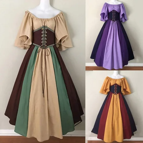 Vista 4 de Acrelis Vestido de baile victoriano para Momen, vestidos renacentistas con corsé, disfraz de hada campesina de Halloween, vestido de manga acampanada