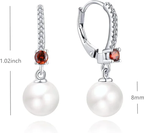 Vista 5 de JO WISDOM Pendientes de aro de perlas de agua dulce de plata de ley 925 con perlas reales colgantes, perlas de imitación