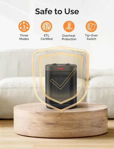 Vista 2 de Calentadores de espacio de 1500 W para uso en interiores, calentador portátil de cerámica PTC, calentador de espacio pequeño con termostato, tres