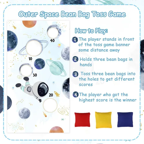 Vista 6 de Serencatcher Juego de lanzamiento del espacio exterior, juegos de lanzamiento de bolsas de frijoles del sistema solar con telón de fondo para juego