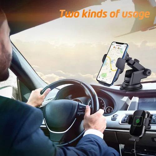 Vista 3 de Cargador inalámbrico para automóvil, (nueva versión de brazos automáticos), cargador inalámbrico rápido para automóvil, soporte de teléfono