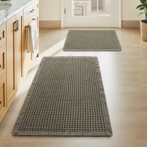 Vista 76 de AMOAMI Tapete de baño mejorado con diseño de gofre, súper absorbente, antideslizante, para suelo de baño, lavable a máquina, con borlas, tapetes