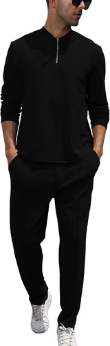 Vista 127 de FZNHQL Conjunto deportivo de moda para hombre, 2 piezas, casual, atlético, para correr, manga corta/larga, conjunto para hombre