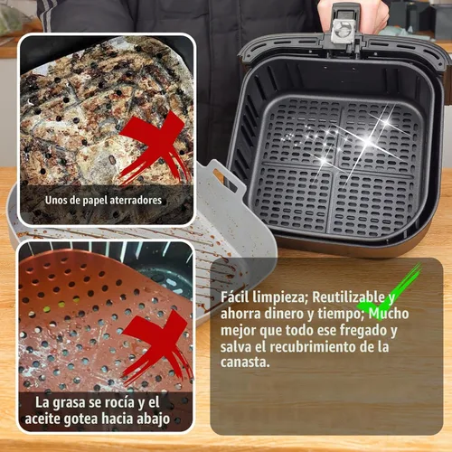 Vista 6 de Golden Associate Forros cuadrados de silicona para freidora de aire de 8 a 8.5 pulgadas, 2 unidades, antiadherentes, de grado alimenticio