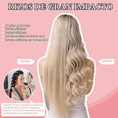 Vista 3 de Rizos sin Calor con Diadema para la Noche, 70'' Rizadores de Cabello sin Calor para Cabello Mediano a Largo, Negro