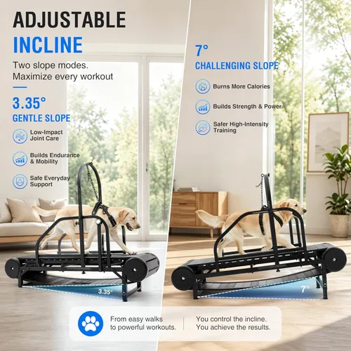 Vista 6 de Non-Motorized Dog Treadmill for Large/Medium Dogs with Pedometer, Wide Running Slatmill, Self-Powered with Brake, 5-Level Incline, Heavy Duty
