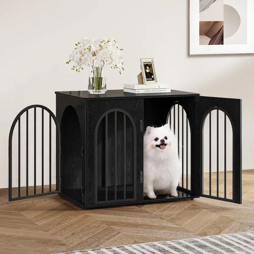 Vista 3 de Hzuaneri Jaula de Madera para Perros de 26.8'', Muebles de Jaula para Perros de Interior, Jaula para Perros Pequeños, Jaulas de Servicio Pesado