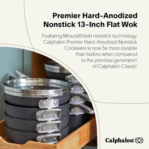 Vista 2 de Calphalon Premier - Sartén wok antiadherente anodizada con fondo plano