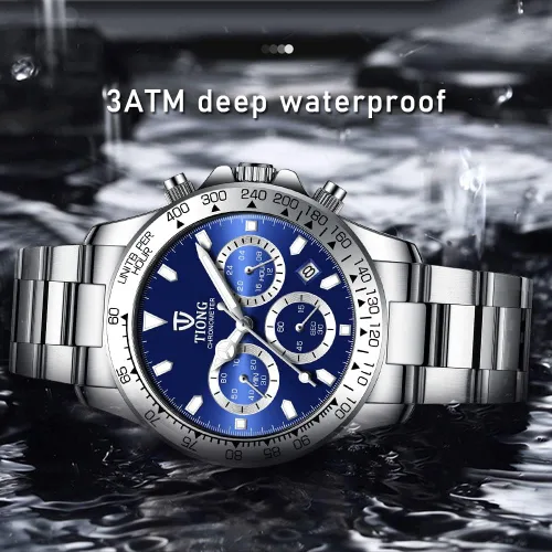 Vista 4 de Dentily Reloj de cuarzo para hombre, cronógrafo, de acero inoxidable, impermeable, para negocios, para hombre