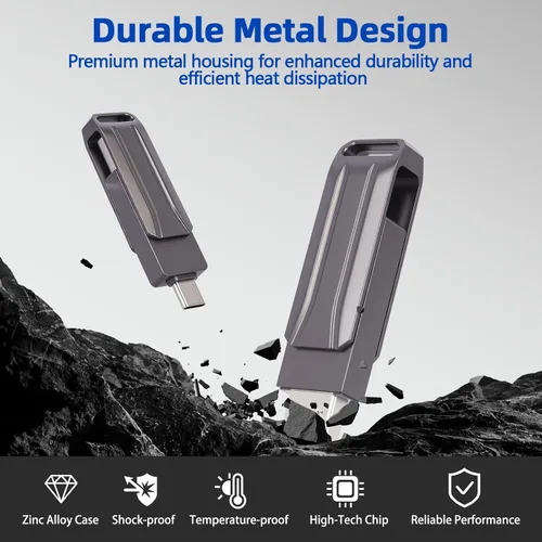 Vista 6 de Unidad flash USB de 512 GB, USB A dual y unidad de pulgar tipo C Negro