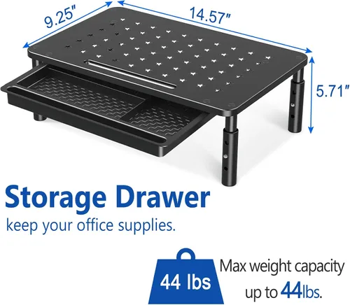 Vista 3 de Zimilar Paquete de 2 soportes elevadores de altura ajustable para monitor con cajón doble de madera