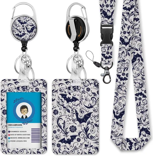 Vista 32 de Cordones negros para insignias de identificación, soporte retráctil para insignias de trabajo, cordón con soporte para tarjeta de crucero, llavero