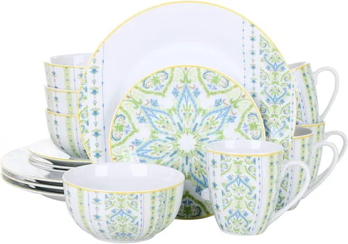 Vista 41 de VEWEET Annie - Vajilla de porcelana para 6 personas, 30 piezas, con platos y tazones, incluyendo cena, postre, sopa, tazas y platillos
