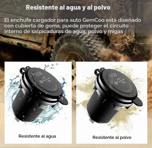 Vista 6 de GemCoo Enchufe de cargador USB de 12 V/24 V, 36 W QC 3.0 puertos USB duales, interruptor táctil, indicador LED, resistente al agua, verde