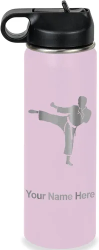 Vista 76 de Botella de agua personalizada LaserGram, Karate Man, de acero inoxidable con aislamiento al vacío de doble pared con tapa abatible, regalo grabado