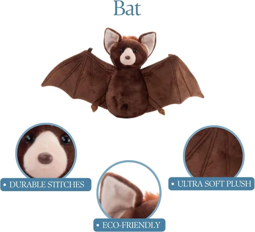 Vista 4 de The Petting Zoo Peluche de murciélago, regalos para niños, animales salvajes del zoológico Onez, juguete de peluche de murciélago de 12 pulgadas