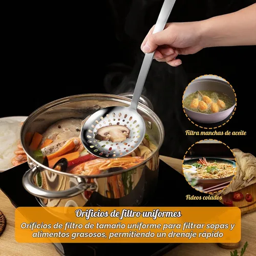Vista 7 de Juego de utensilios de cocina de acero inoxidable, 7 piezas, cucharón, cucharón, cucharón, cuchara de sopa para servir, cucharas de servir