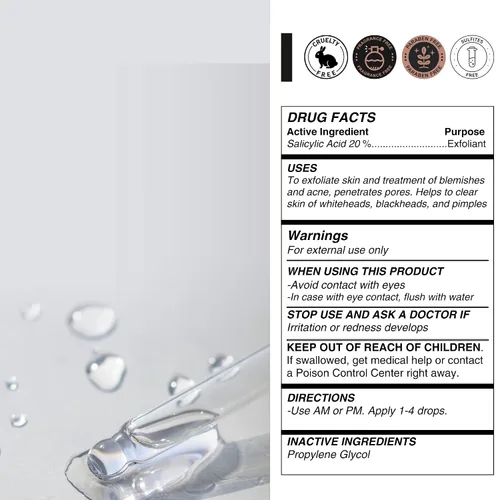 Vista 4 de Solución de suero de ácido salicílico al 20% 2 fl oz Fórmula de dos ingredientes, sin perfume High concentration formulation, minimal ingredient