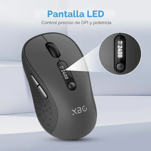Vista 3 de XBG Ratón Bluetooth inalámbrico B15pro, Bluetooth 5.0/4.0 y 2.4G Tri-Mode, tipo C recargable con pantalla LED, clic silencioso ergonómico