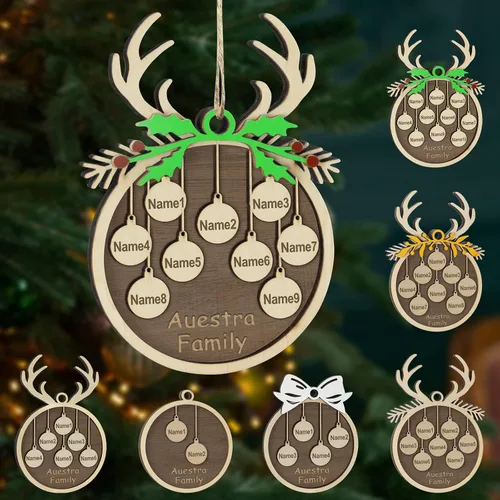 Vista 18 de Adornos de Navidad personalizados, familia de 1 nombre, adornos de Navidad de madera personalizados, decoración personalizada, decoración de árbol