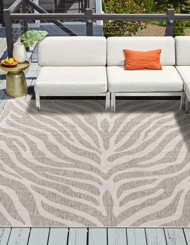 Vista 30 de Unique Loom Outdoor Safari Collection - Alfombra de área - Tsavo (2' x 3' 1", rectangular, azul/marfil)