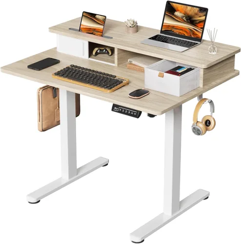 Vista 10 de JOY Worker - Escritorio eléctrico de pie de 35 pulgadas con estante de Gris