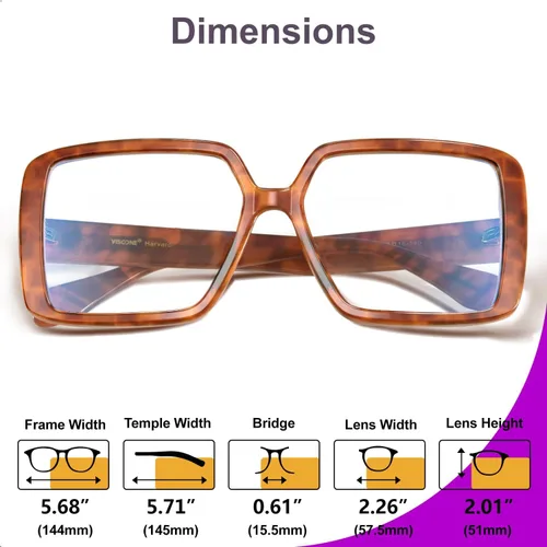 Vista 3 de VISOONE Gafas de bloqueo de luz azul TR90 de gran tamaño, accesorios de moda, sin receta para mujeres, Harvard