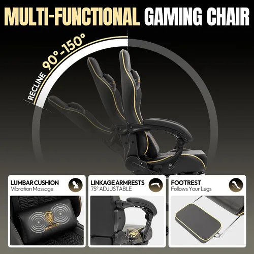 Vista 4 de Dowinx Silla de juegos grande y alta con reposapiés y almohada lumbar de Negro