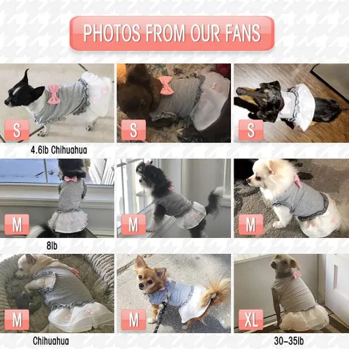Vista 5 de KYEESE Vestido para perros gris con corbatín rosa para mascotas, ropa para cachorros para perros pequeños, falda para perros