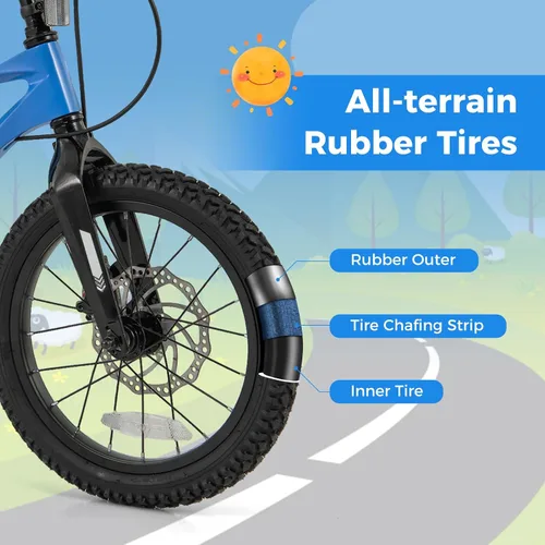 Vista 5 de BABY JOY Bicicleta para niños, bicicleta deportiva de aleación ligera de 16 pulgadas con frenos de disco dual, ruedas de entrenamiento, suspensión
