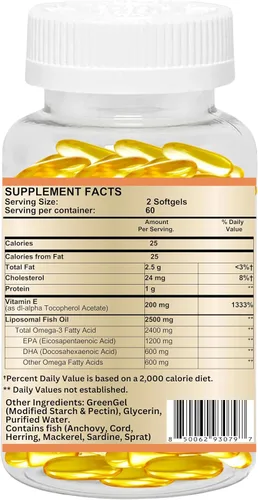 Vista 2 de Nikoni Aceite de pescado extra fuerte, 2400 mg cápsulas blandas con más de 1800 mg de omega-3. Alto EPA y DHA capturado en la naturaleza, 120