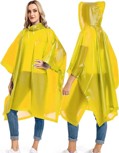 Vista 12 de Paquete de 2 ponchos de lluvia para adultos, reutilizables, impermeables, de supervivencia, emergencia, resistente, con capucha con cordón