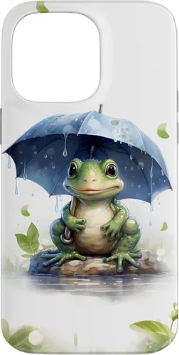 Vista 21 de Cute Green Frog with Umbrella in The Rain Case for iPhone 17