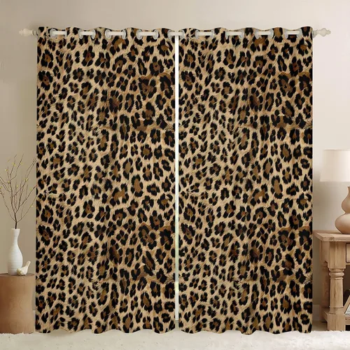 Vista 21 de Feelyou Cortinas opacas con estampado de leopardo de 30% a 50%, cortinas de oscurecimiento con estampado de guepardo para dormitorio, para niños