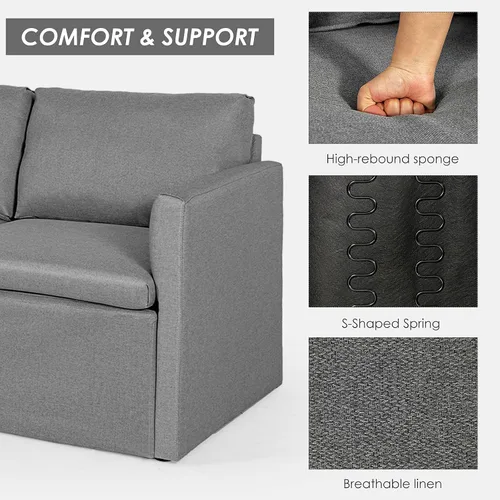 Vista 6 de POWERSTONE Sofá seccional convertible moderno en forma de L con tumbona reversible de 3 asientos, cómodo sofá de tela de lino para sala de estar