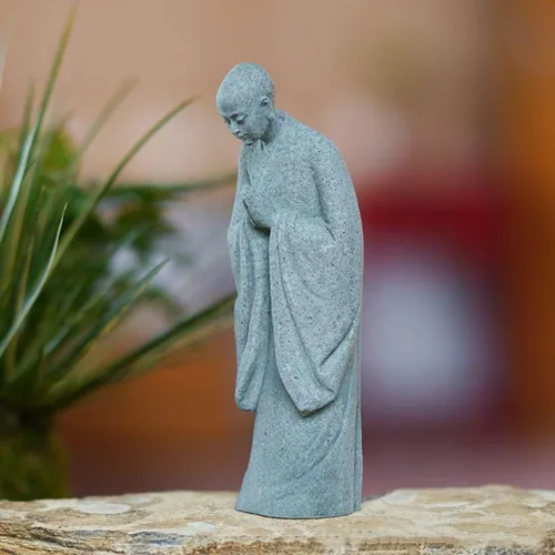 Vista 6 de Happyyami Bonsái - 2 figuras de monje de piedra, estatuas de Buda zen, esculturas de monje de pie para paisaje al aire libre, decoración de jardín