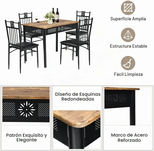 Vista 3 de COSTWAY Juego de mesa de comedor de 5 piezas, juego de mesa de cocina moderno para 4 personas, mesa rectangular de 42 pulgadas con 4 sillas Negro