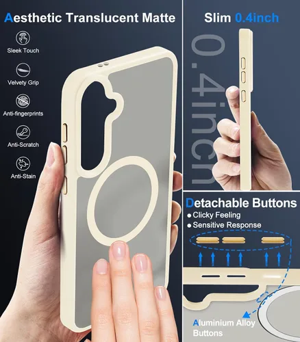 Vista 6 de Funda magnética avanzada para Samsung Galaxy S24, delgada, protectora, probada contra caídas de grado militar y compatible con MagSafe, translúcida