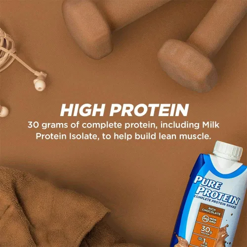 Vista 3 de Pure Protein Batido de proteína de chocolate 1.06 oz de proteína completa listo para beber y amigable para keto Vitaminas A, C, D y E más zinc