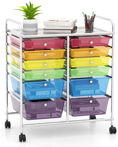 Vista 49 de DREAMADE Carrito rodante con cajones de almacenamiento, carrito utilitario con cajones de plástico extraíbles, ruedas con cerradura, carrito de arte