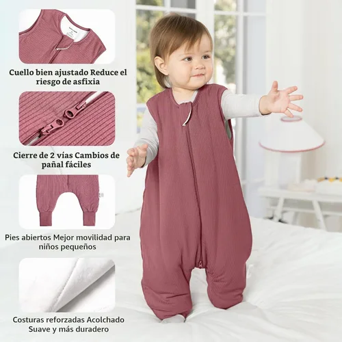 Vista 4 de BubblePanda - Saco de dormir para niños pequeños hecho de rayón de bambú con pies 1.0 tog, saco de dormir transpirable 6-12 meses, manta portátil